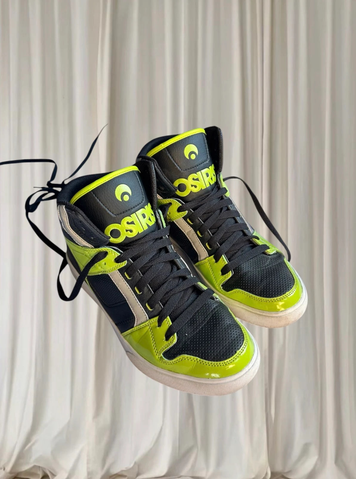 Osiris Clone NYC 83 High Top Sneakers - Retro Skate Style in Black and Neon Green - Image 1