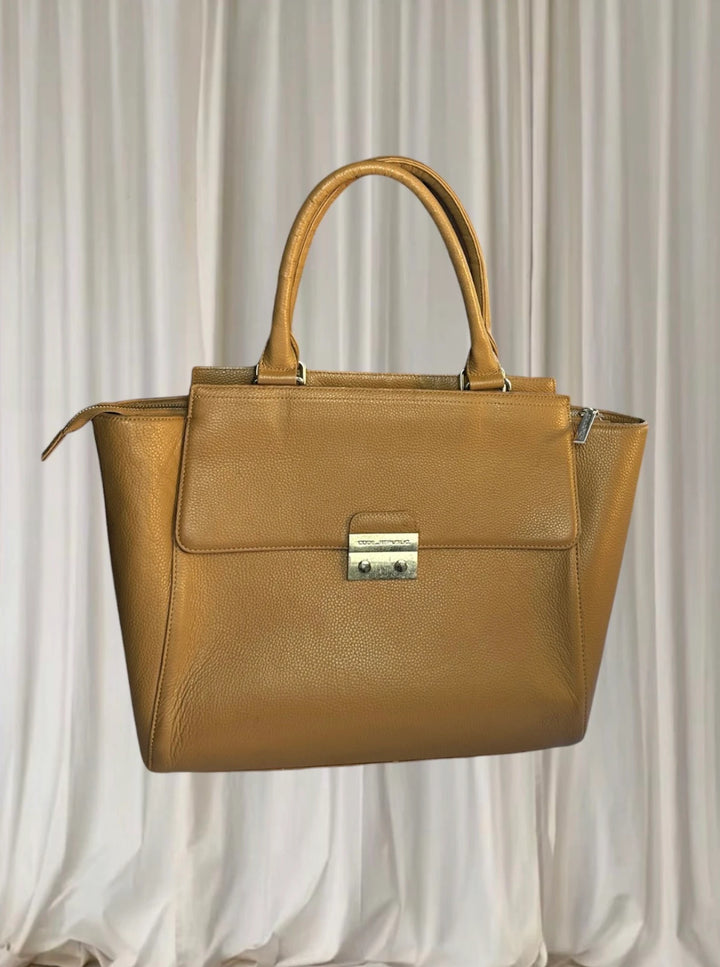 Code Republic Tan Danielle 14” Laptop Handbag | Italian Leather - Image 1