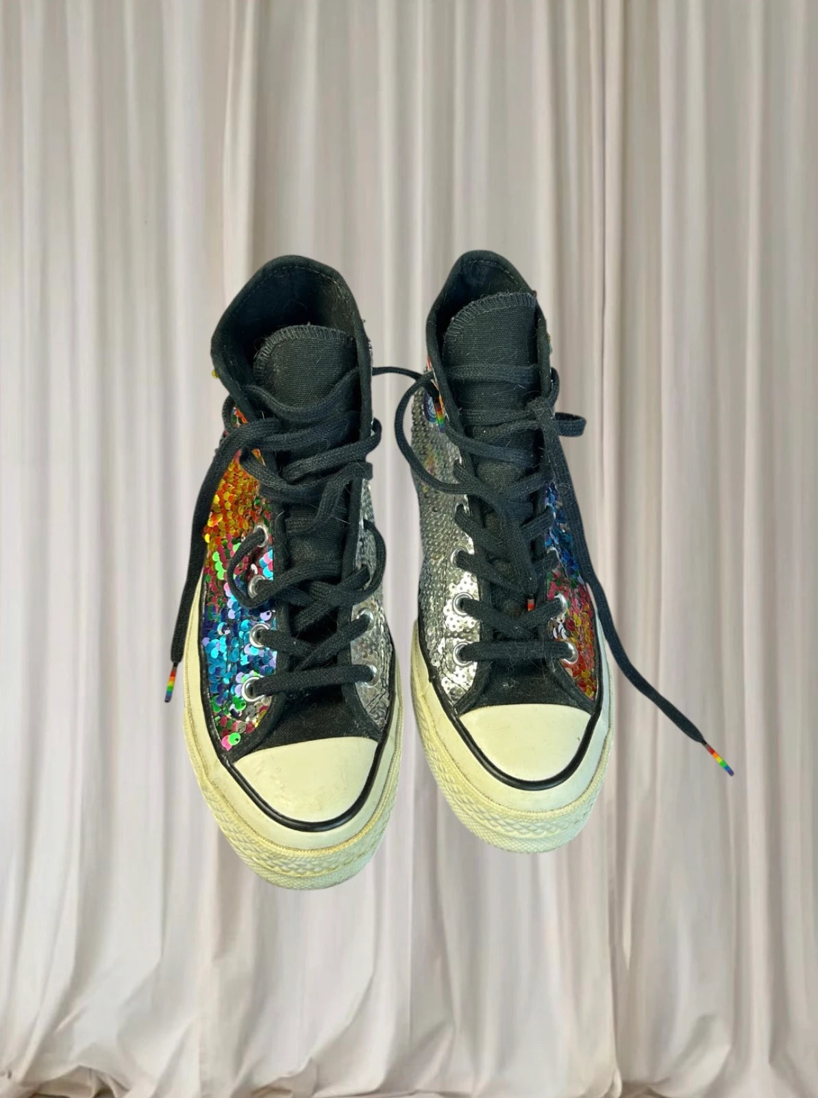 Converse Chuck 70 High Top Sneakers - Rainbow Sequin Pride Edition M6 W8 - Image 4