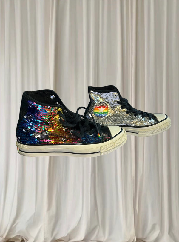 Converse Chuck 70 High Top Sneakers - Rainbow Sequin Pride Edition M6 W8 - Image 1