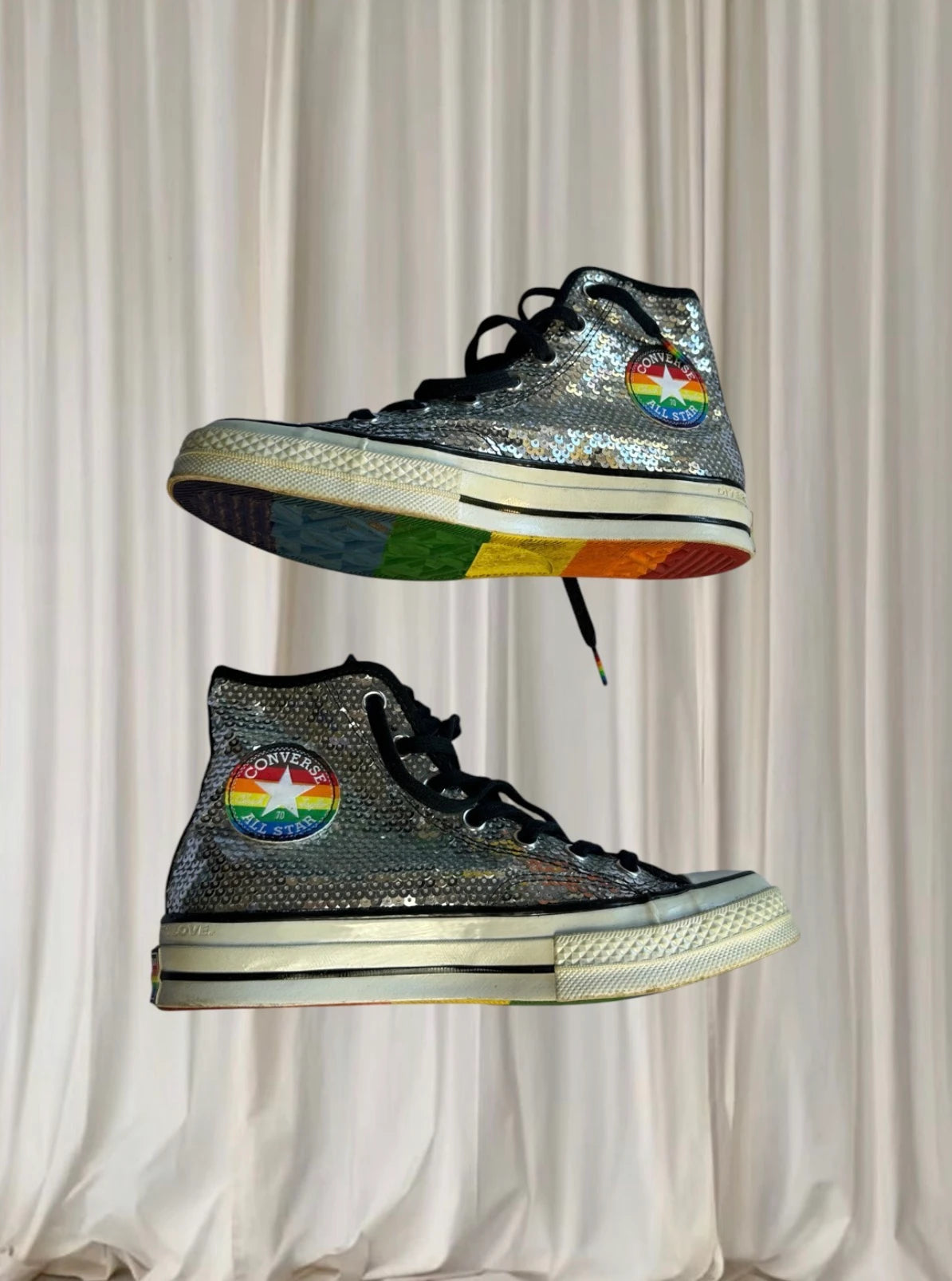Converse Chuck 70 High Top Sneakers - Rainbow Sequin Pride Edition M6 W8 - Image 2