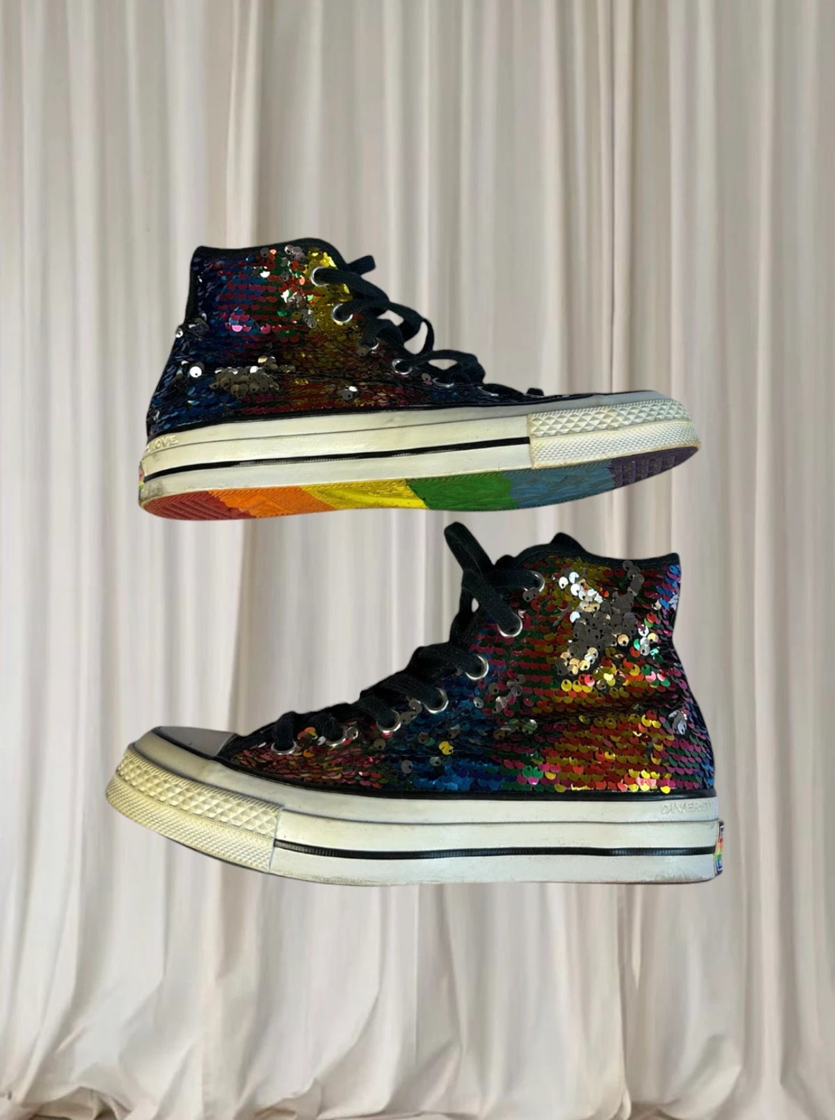 Converse Chuck 70 High Top Sneakers - Rainbow Sequin Pride Edition M6 W8 - Image 3