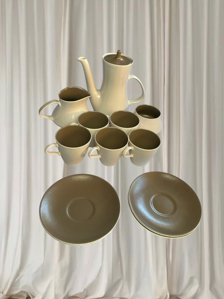Mid-Century Espresso Coffee Set By Poole Pottery In Twintone Mushroom & Sepia - Image 1