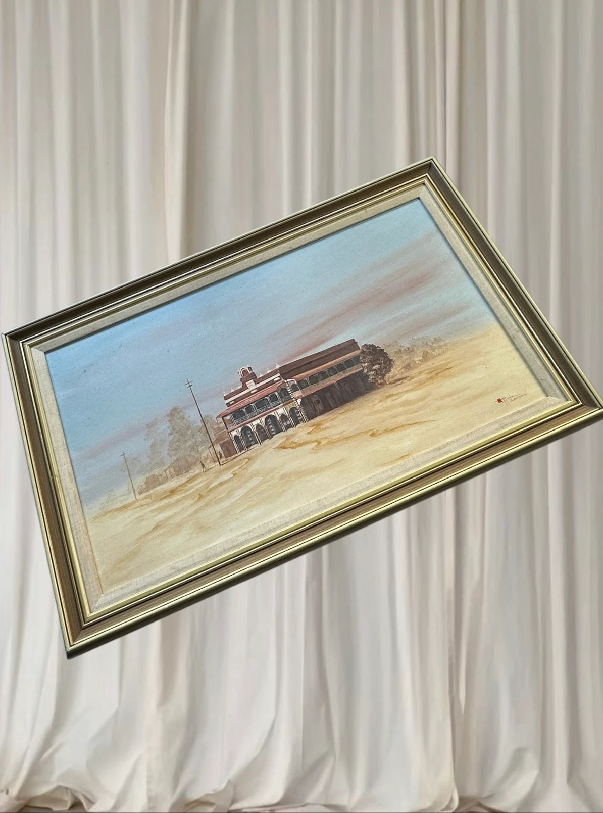 Robert Gordon Munz Original Oil Painting - Australian Outback Hotel Landscape - Image 2