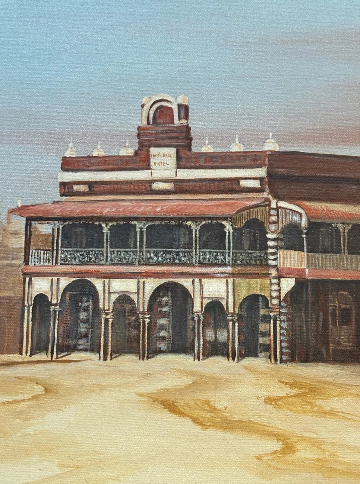 Robert Gordon Munz Original Oil Painting - Australian Outback Hotel Landscape - Image 4