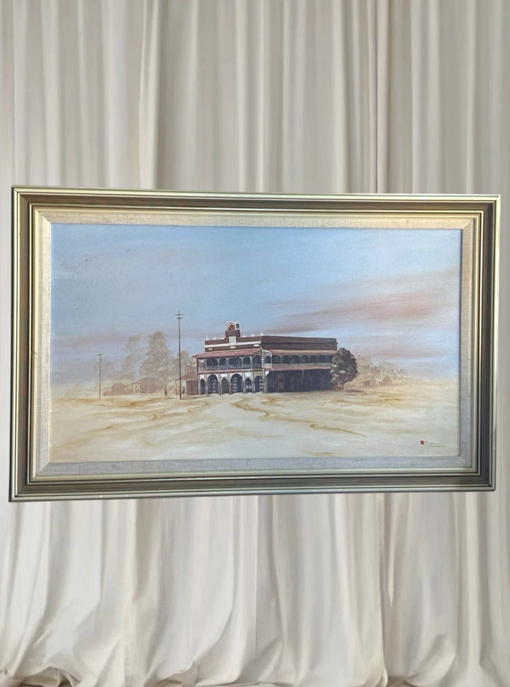 Robert Gordon Munz Original Oil Painting - Australian Outback Hotel Landscape - Image 1