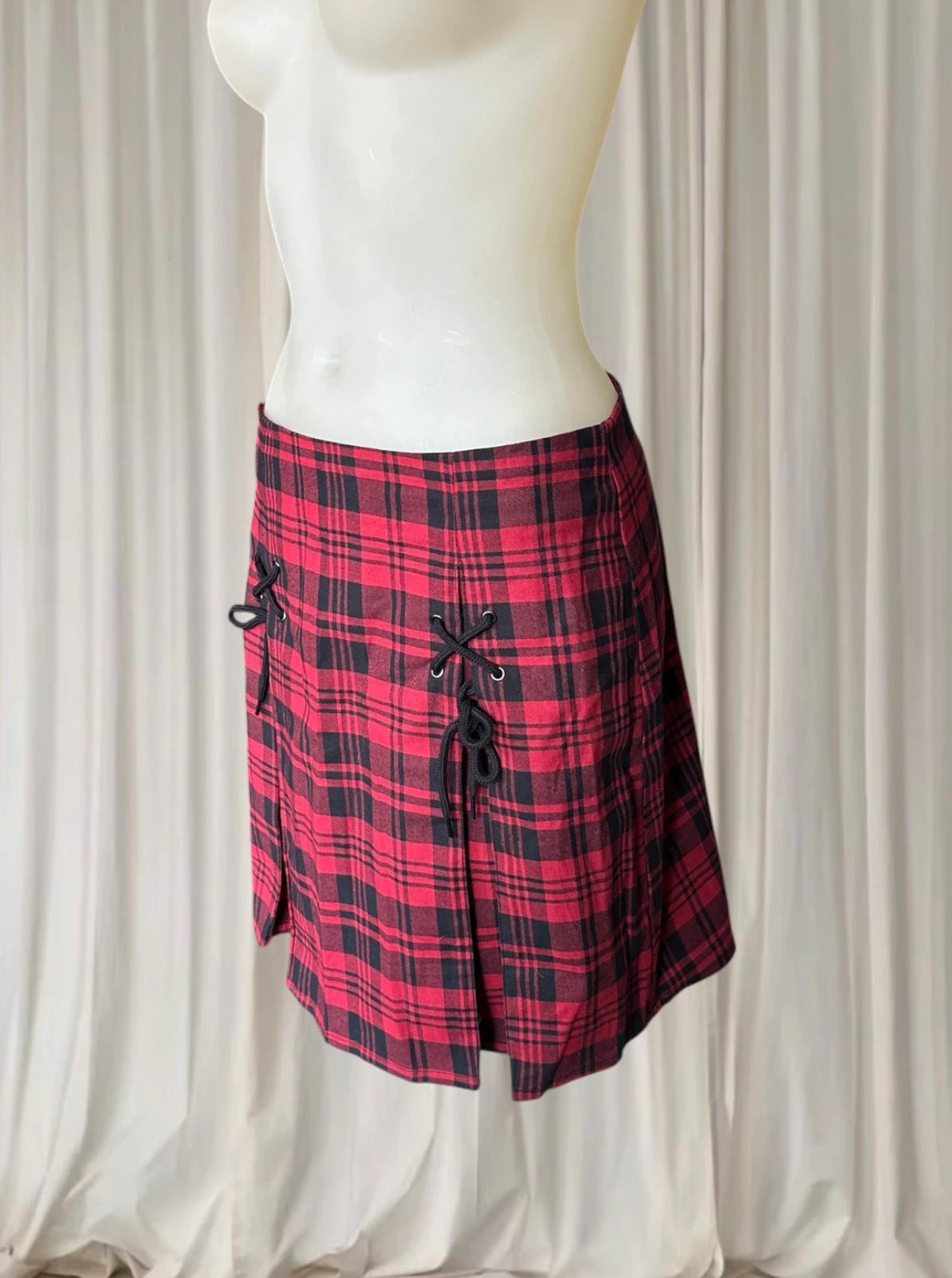 Dangerfield Escape My Affection Mini Skirt - Red Plaid Lace-Up AU10 BNWT - Image 3