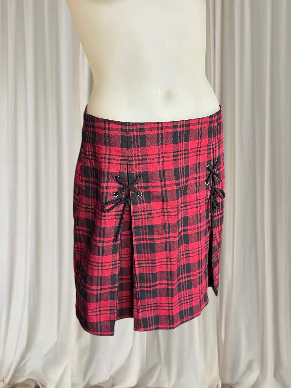 Dangerfield Escape My Affection Mini Skirt - Red Plaid Lace-Up AU10 BNWT - Image 2