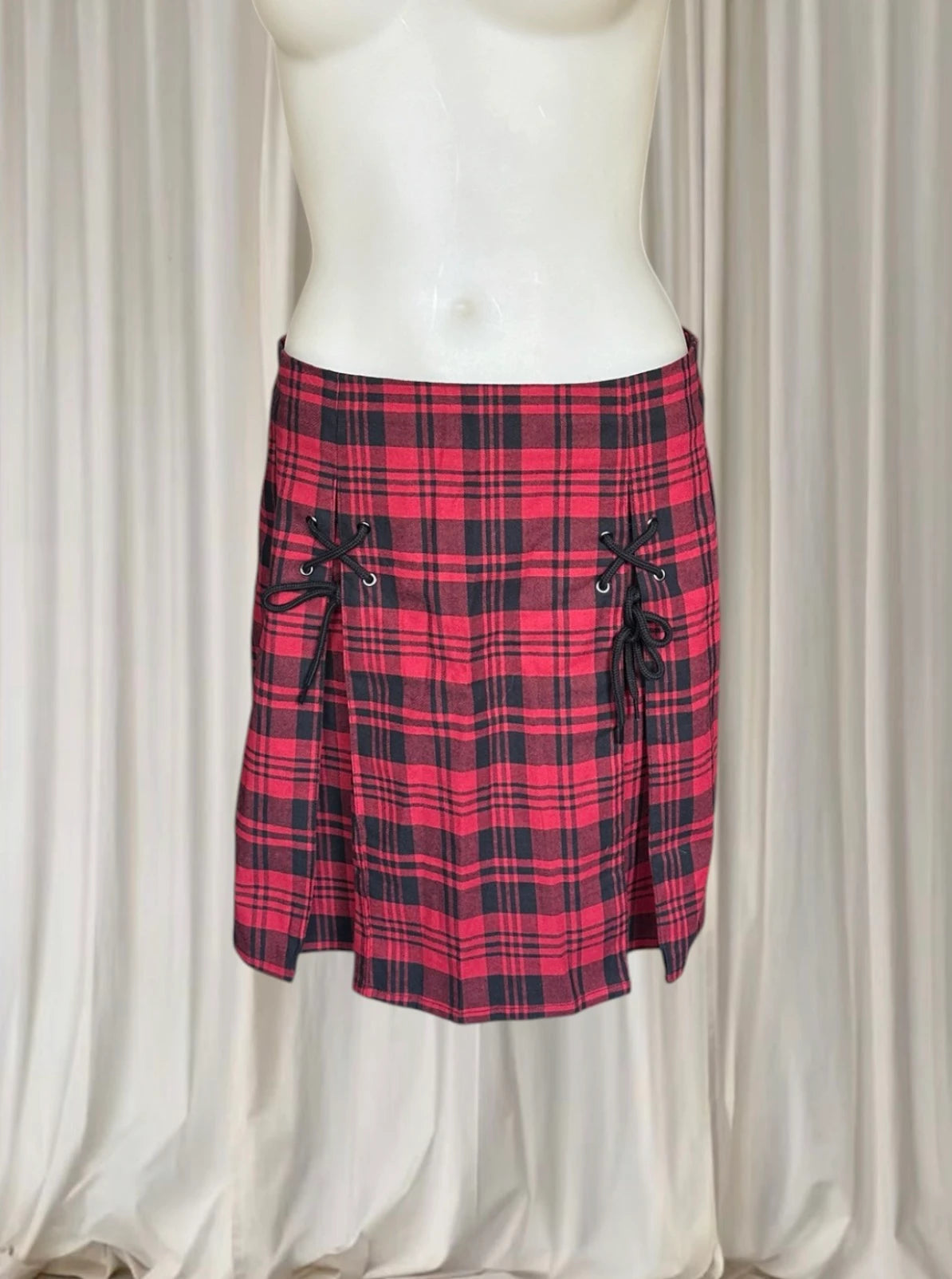 Dangerfield Escape My Affection Mini Skirt - Red Plaid Lace-Up AU10 BNWT - Image 1