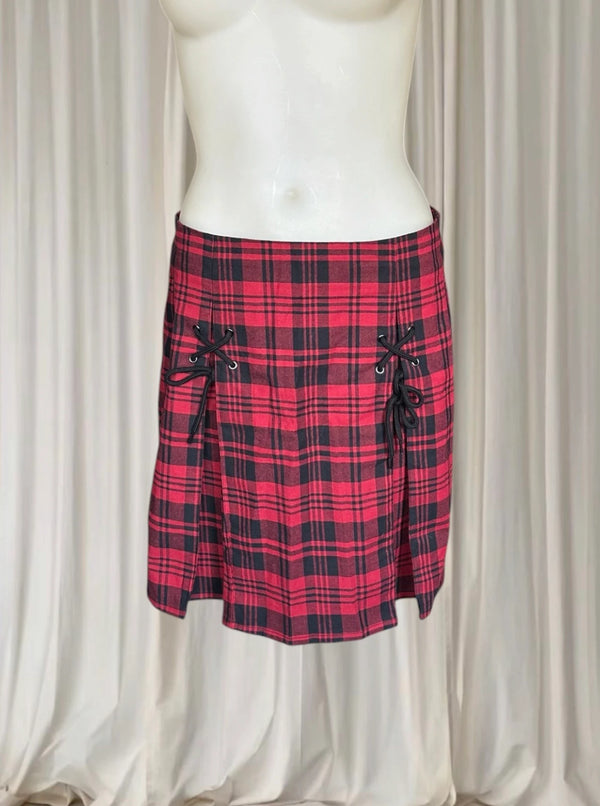 Dangerfield Escape My Affection Mini Skirt - Red Plaid Lace-Up AU10 BNWT - Image 1