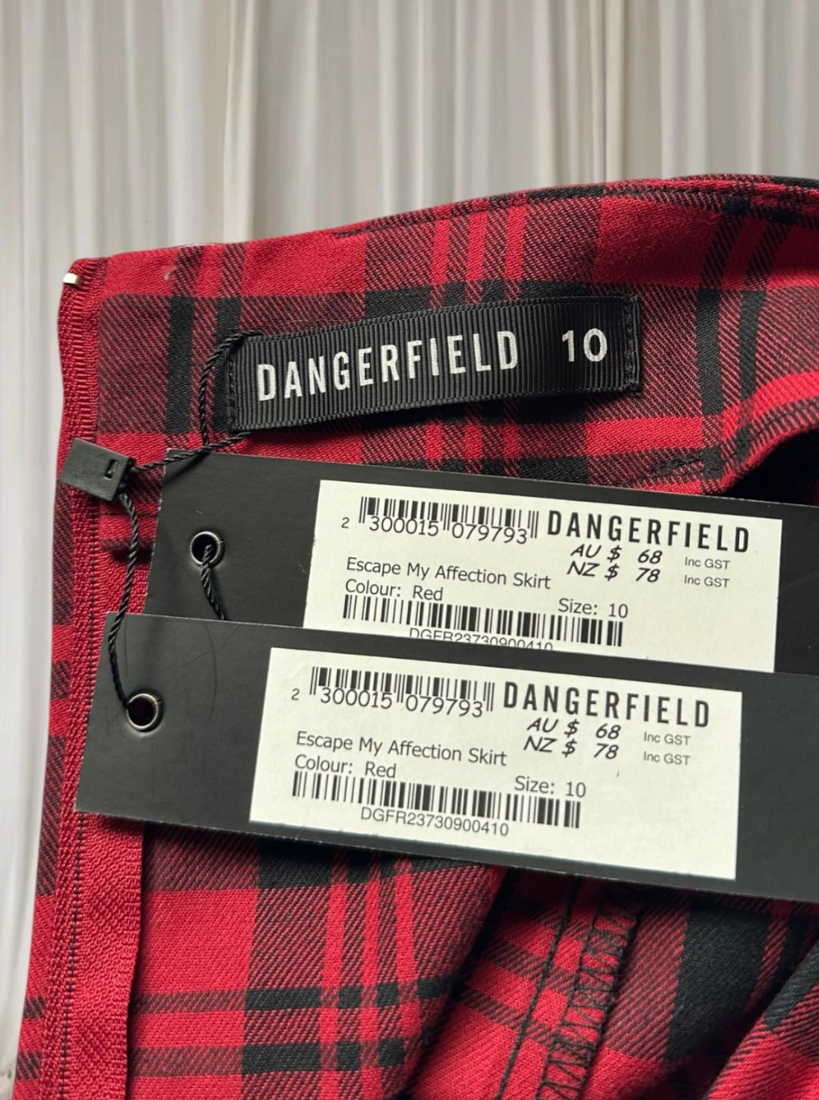 Dangerfield Escape My Affection Mini Skirt - Red Plaid Lace-Up AU10 BNWT - Image 5