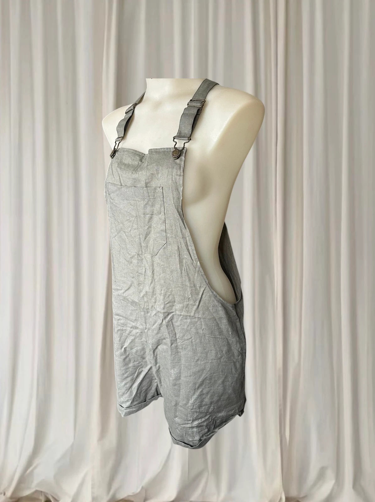 Cape Linen Blend Short Overalls - Comfortable Grey Summer Casual Wear S - Image 3