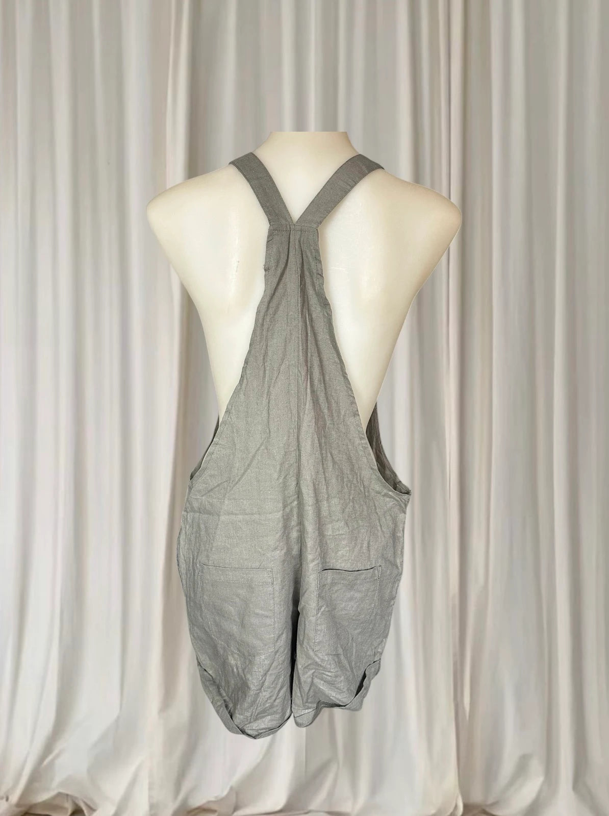Cape Linen Blend Short Overalls - Comfortable Grey Summer Casual Wear S - Image 6