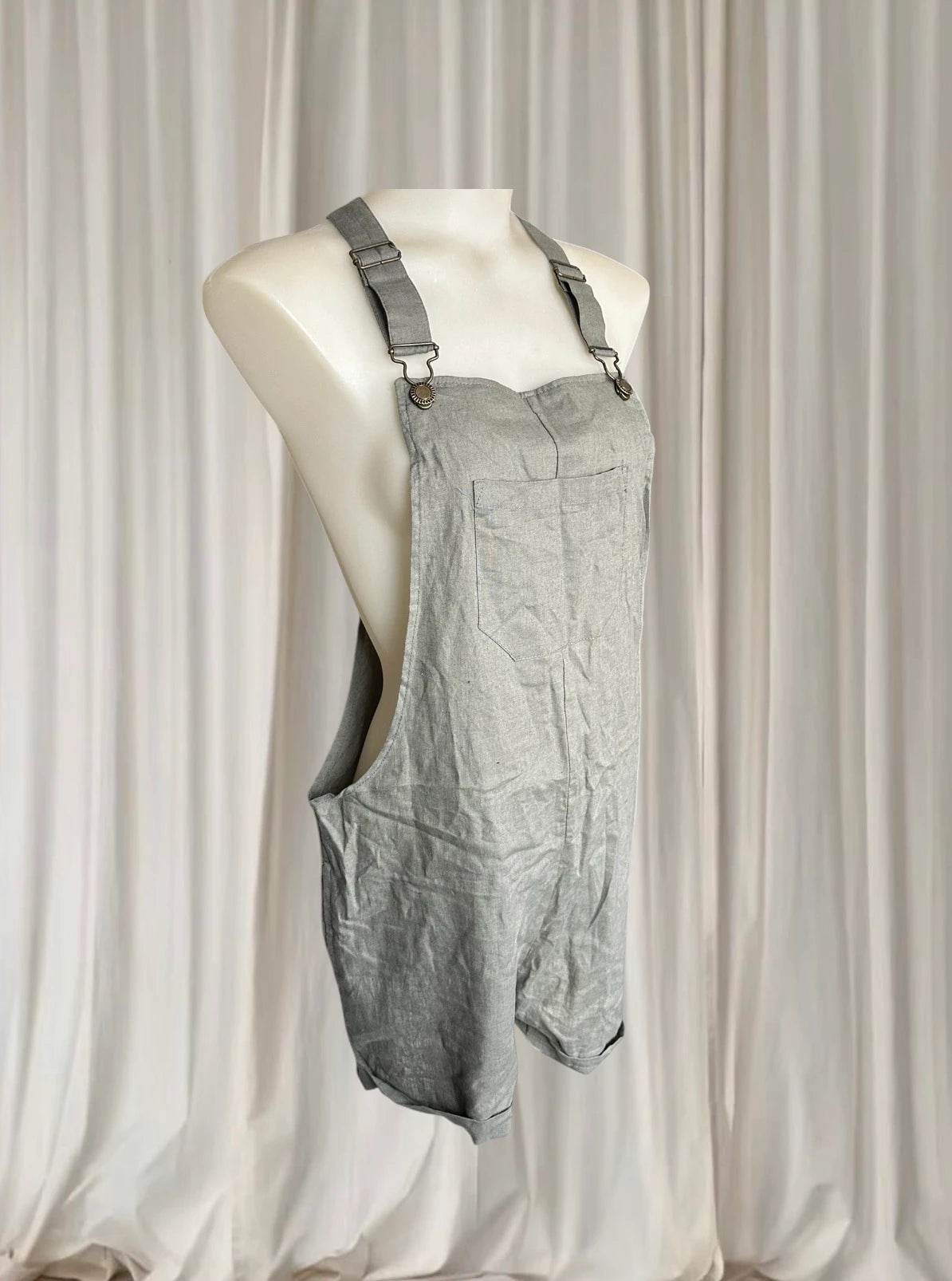Cape Linen Blend Short Overalls - Comfortable Grey Summer Casual Wear S - Image 2