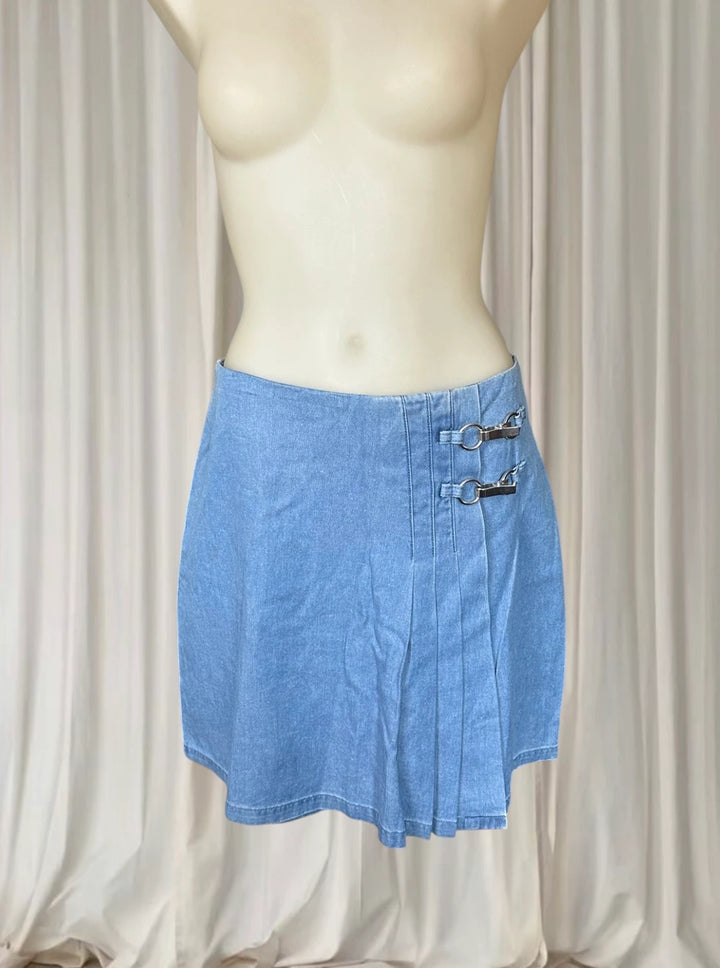 Dangerfield Liz Pleated Mini Denim Skort Buckle Design Y2K AU10 BNWT  - Image 1