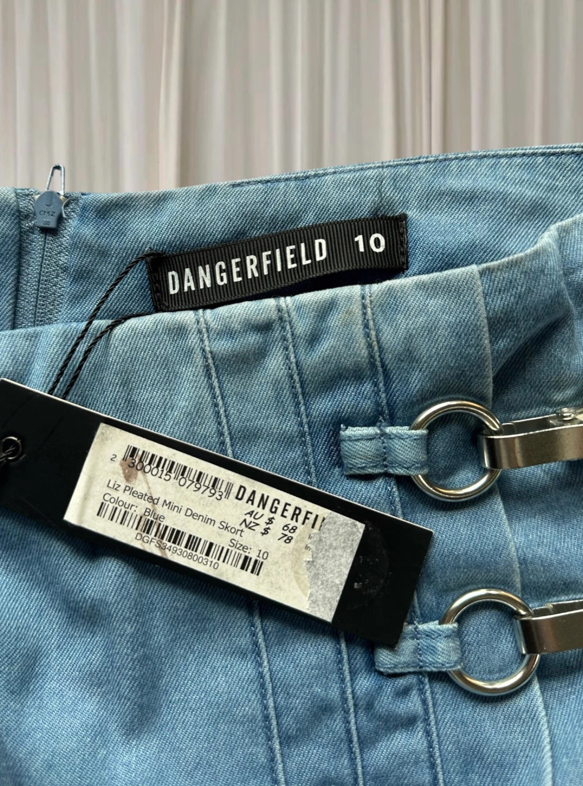 Dangerfield Liz Pleated Mini Denim Skort Buckle Design Y2K AU10 BNWT  - Image 5
