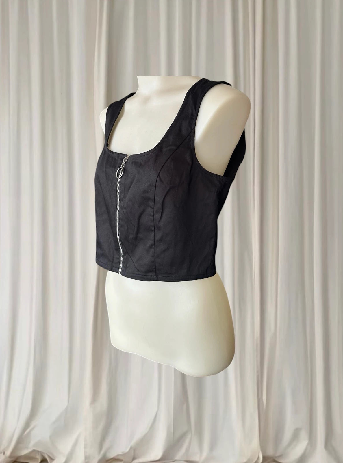Dangerfield Black Zip-Front Crop Top - Modern Bustier Silhouette 10AU BNWT - Image 4