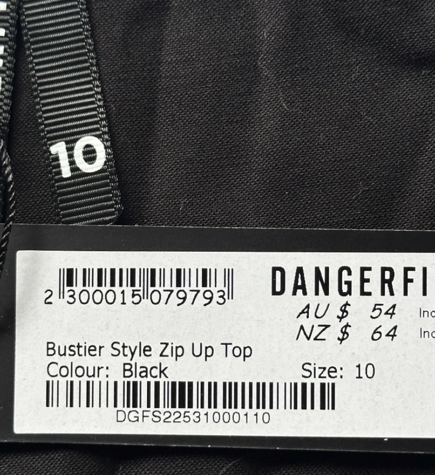 Dangerfield Black Zip-Front Crop Top - Modern Bustier Silhouette 10AU BNWT - Image 6