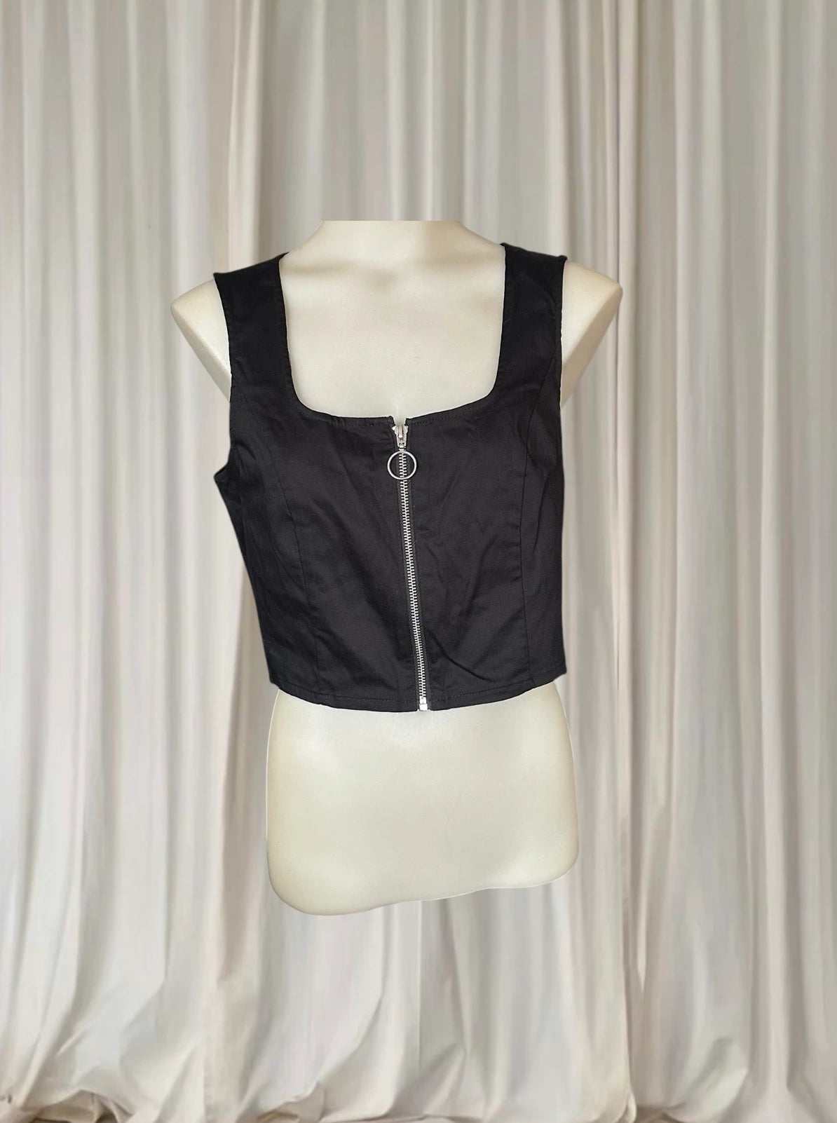 Dangerfield Black Zip-Front Crop Top - Modern Bustier Silhouette 10AU BNWT - Image 2
