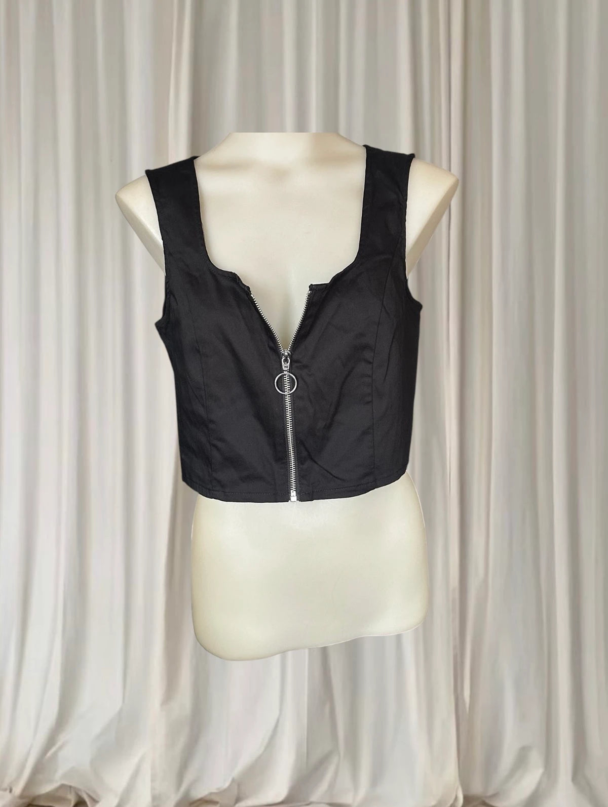 Dangerfield Black Zip-Front Crop Top - Modern Bustier Silhouette 10AU BNWT - Image 1
