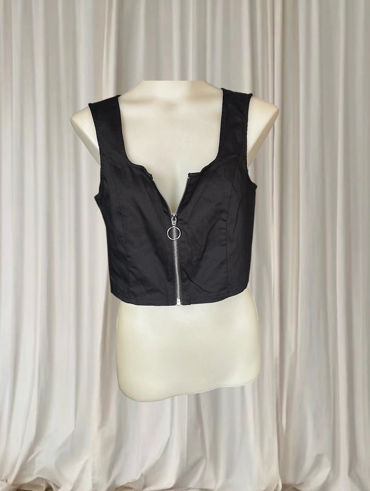 Dangerfield Black Zip-Front Crop Top - Modern Bustier Silhouette 10AU BNWT - Image 1