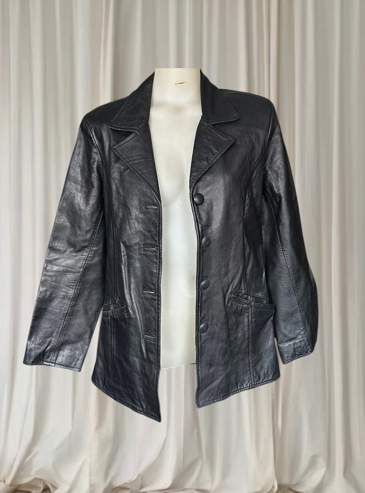 Vintage Leather Blazer Valina Australia - Classic Black Genuine Leather Jacket M - Image 2