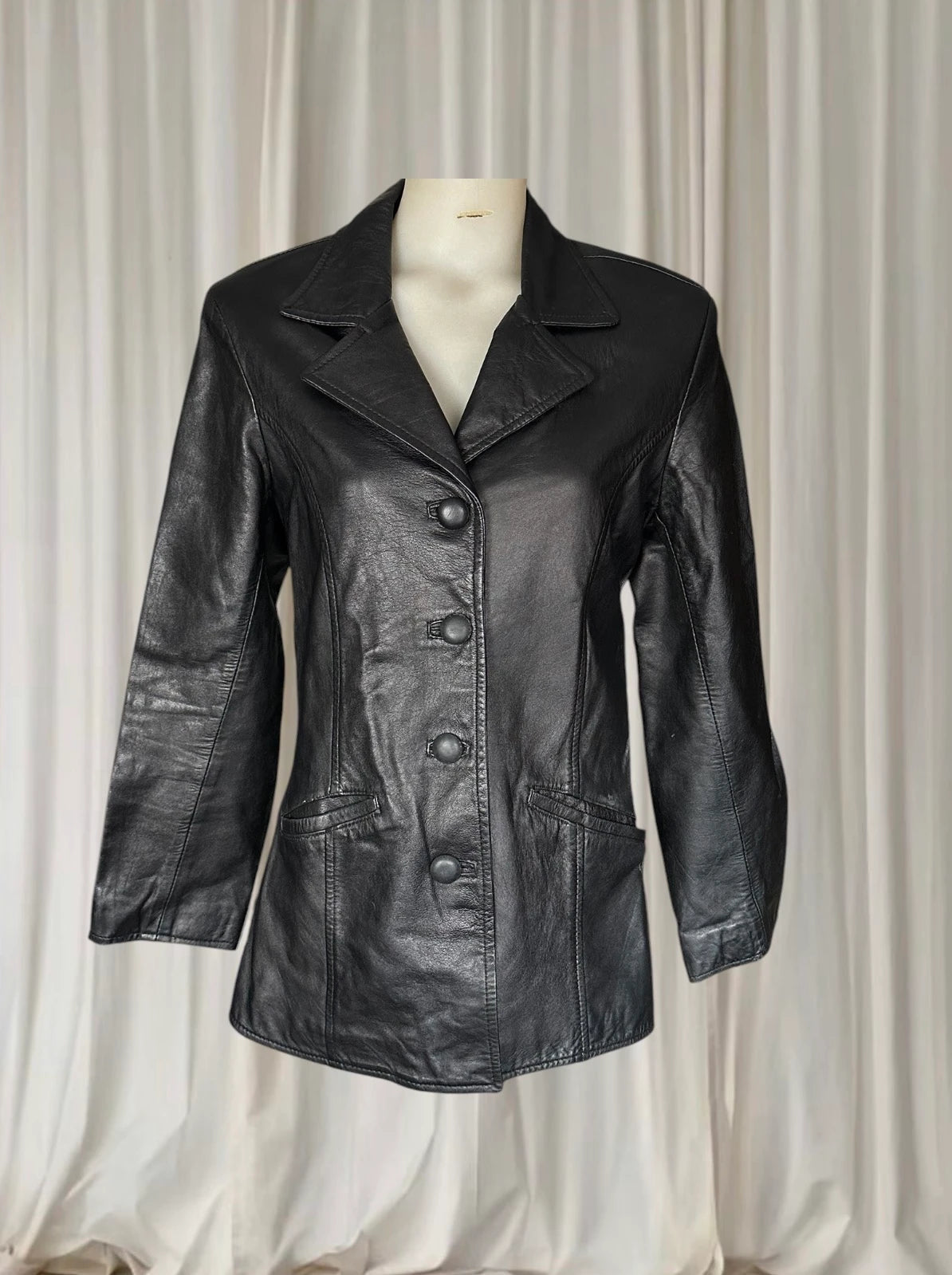 Vintage Leather Blazer Valina Australia - Classic Black Genuine Leather Jacket M - Image 1
