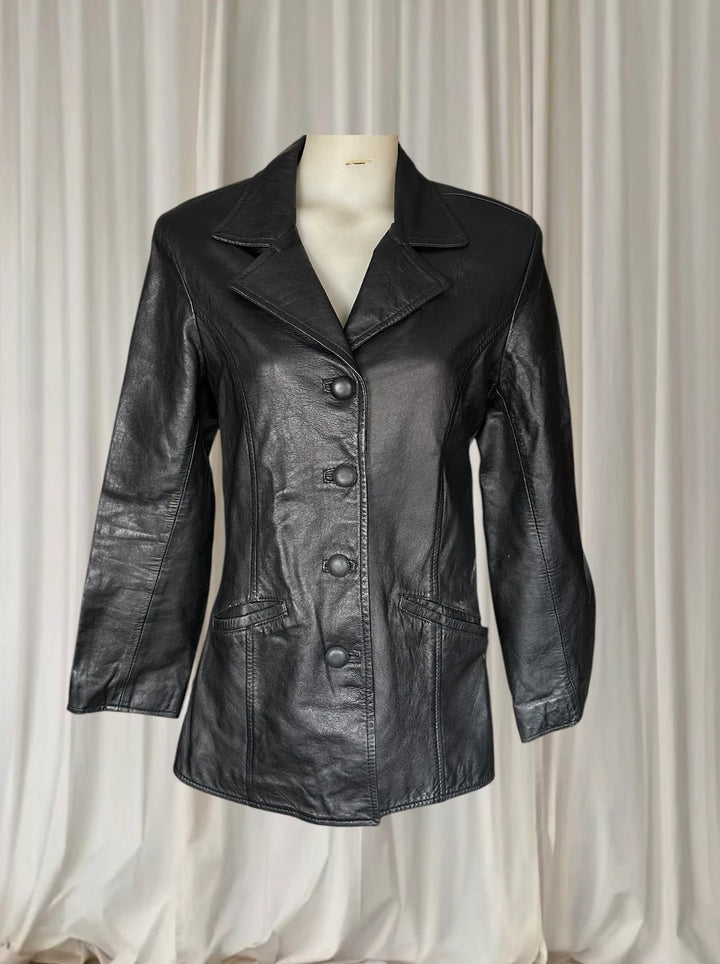 Vintage Leather Blazer Valina Australia - Classic Black Genuine Leather Jacket M - Image 1
