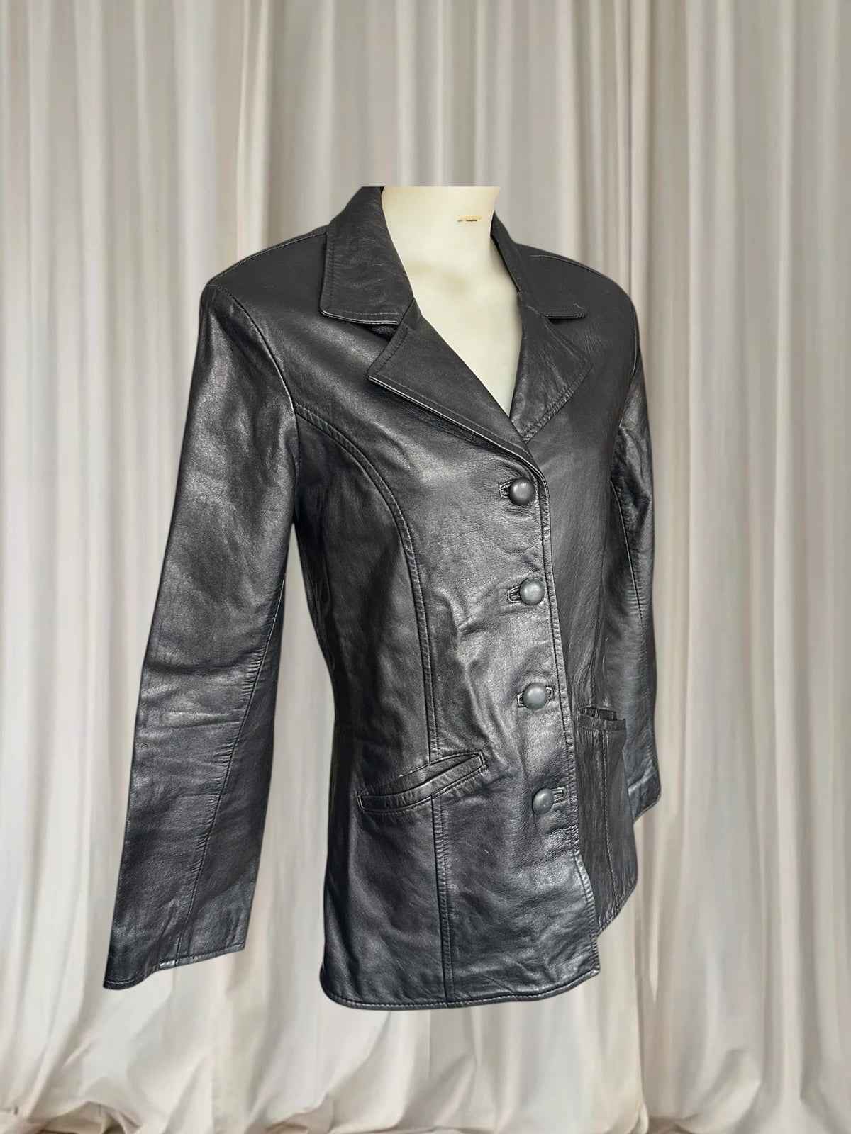 Vintage Leather Blazer Valina Australia - Classic Black Genuine Leather Jacket M - Image 3