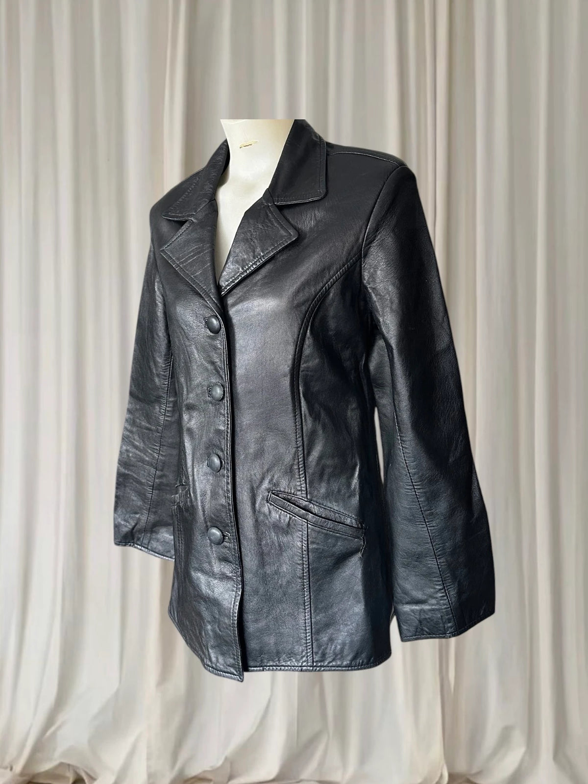 Vintage Leather Blazer Valina Australia - Classic Black Genuine Leather Jacket M - Image 4