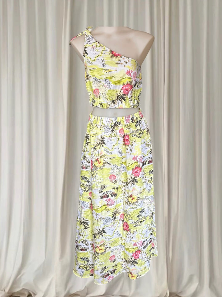Seafolly Resort Wear Hibiscus Two-Piece Set - Tropical Top and Skirt Size S - Image 1