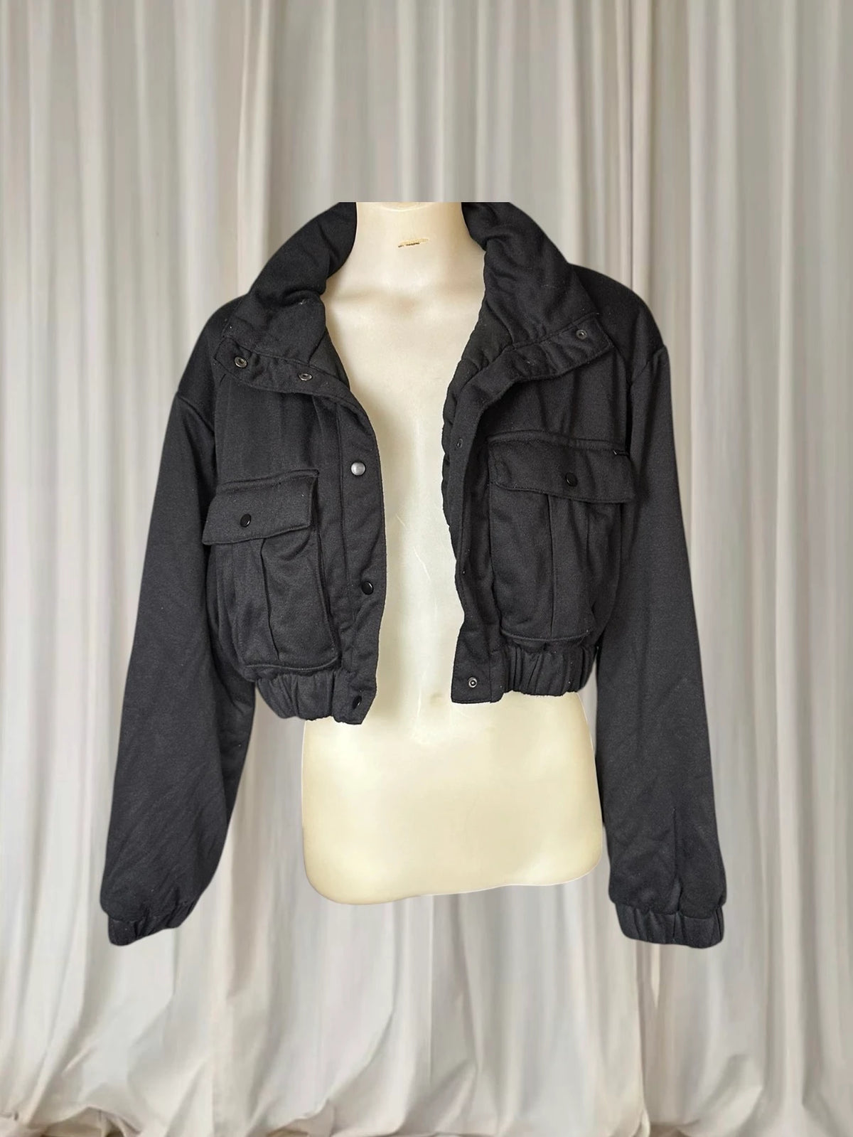 Cropped Utility Jacket - Modern Black Layering Piece Small - Image 3