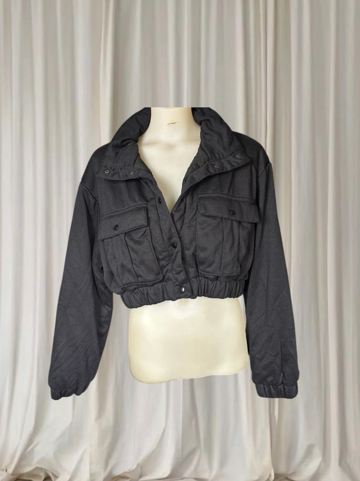Cropped Utility Jacket - Modern Black Layering Piece Small - Image 1