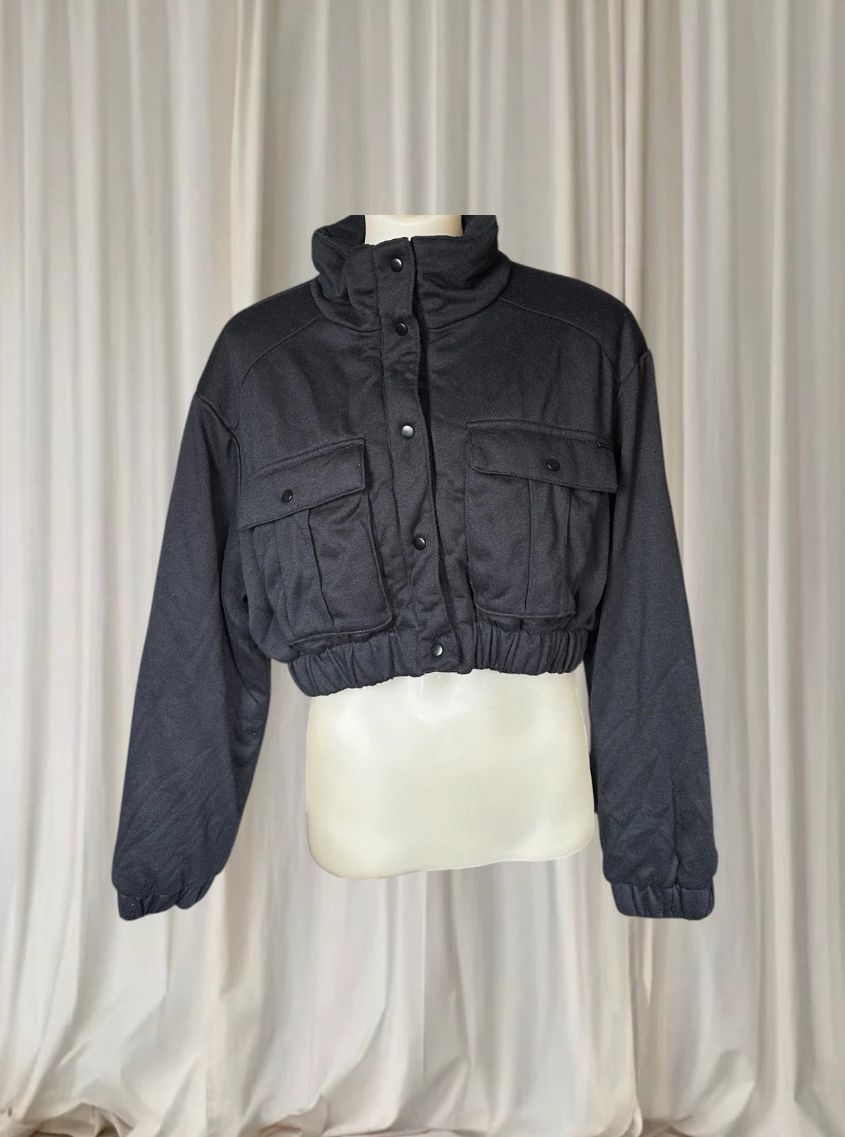 Cropped Utility Jacket - Modern Black Layering Piece Small - Image 2
