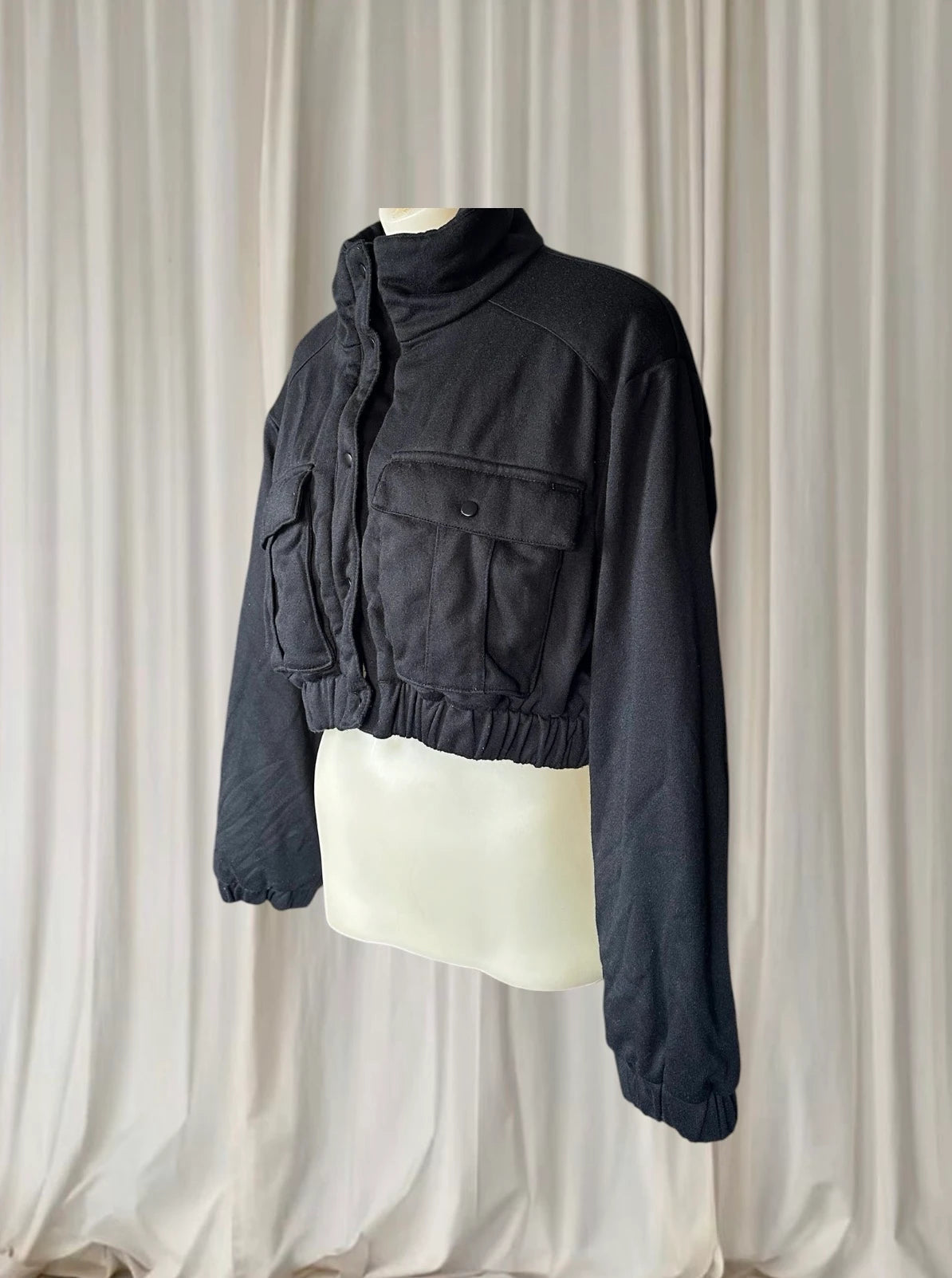 Cropped Utility Jacket - Modern Black Layering Piece Small - Image 5
