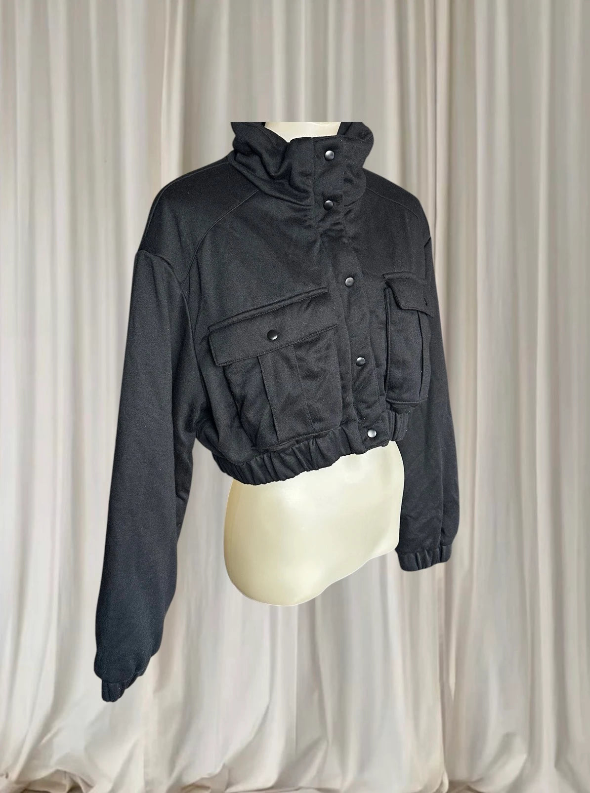 Cropped Utility Jacket - Modern Black Layering Piece Small - Image 4