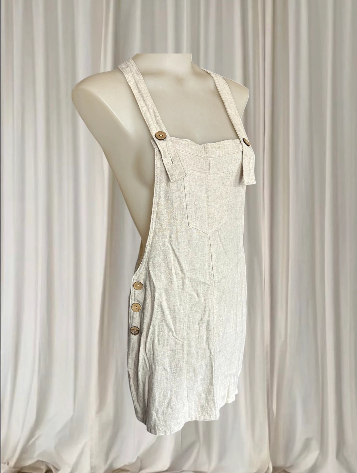 Mooloola Linen Blend Pinafore Dress - Chic Beige Overall Silhouette 10AU - Image 3