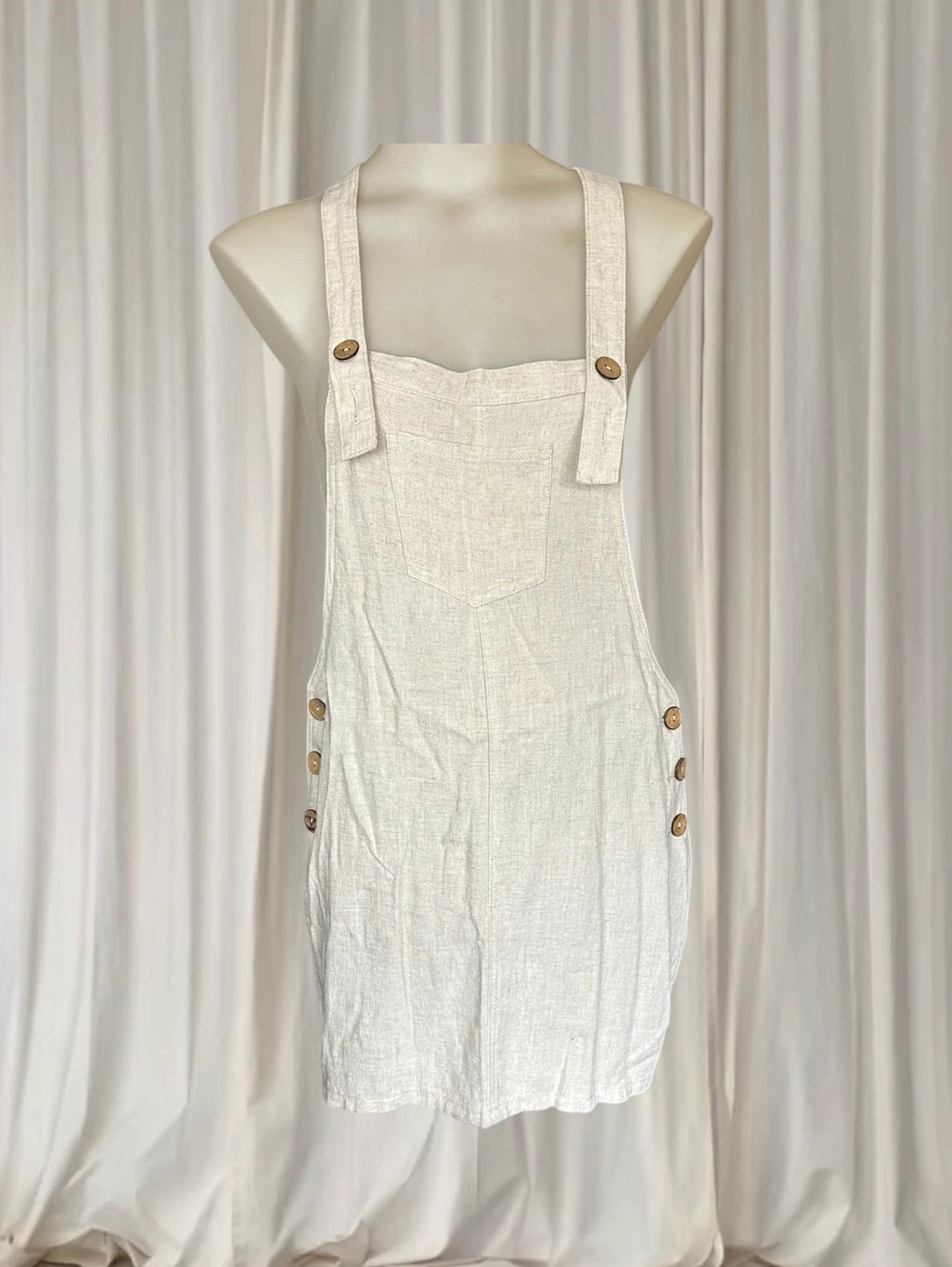 Mooloola Linen Blend Pinafore Dress - Chic Beige Overall Silhouette 10AU - Image 1