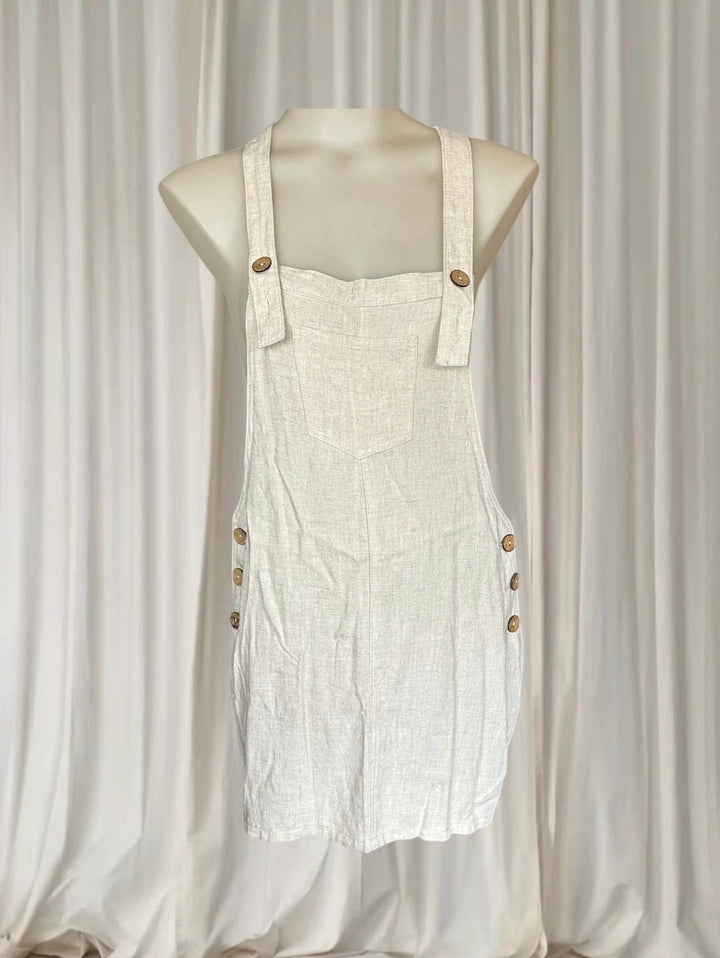 Mooloola Linen Blend Pinafore Dress - Chic Beige Overall Silhouette 10AU - Image 1