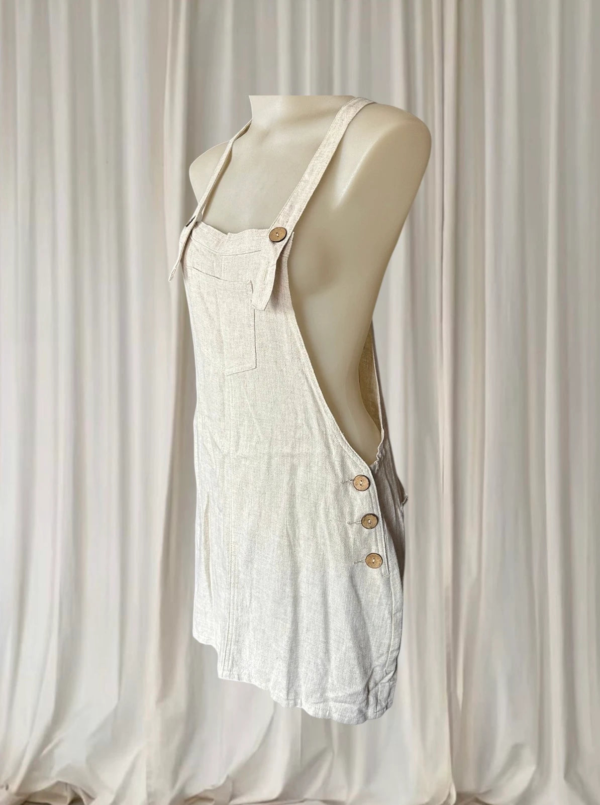 Mooloola Linen Blend Pinafore Dress - Chic Beige Overall Silhouette 10AU - Image 4