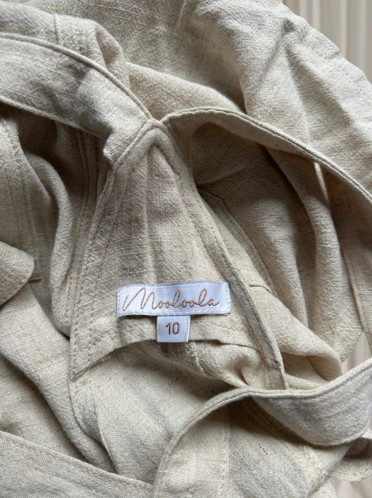Mooloola Linen Blend Pinafore Dress - Chic Beige Overall Silhouette 10AU - Image 6
