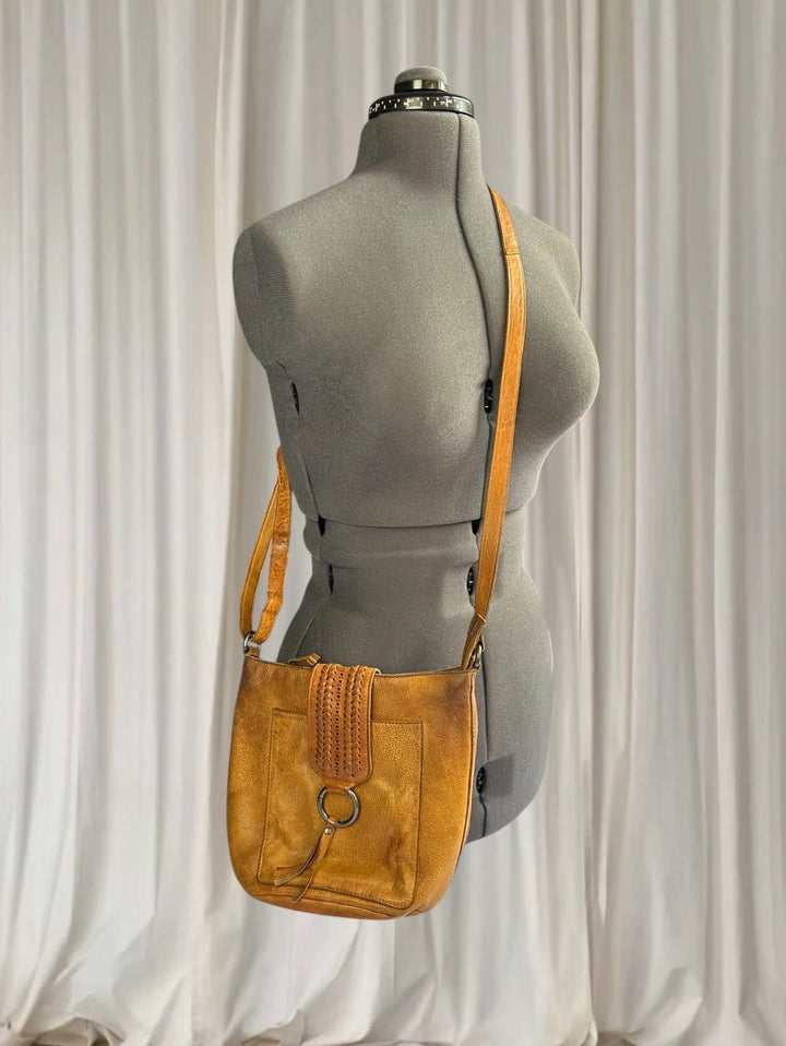 Modapelle Artisan Leather Crossbody Bag - Tan Boho Shoulder Bag - Image 1