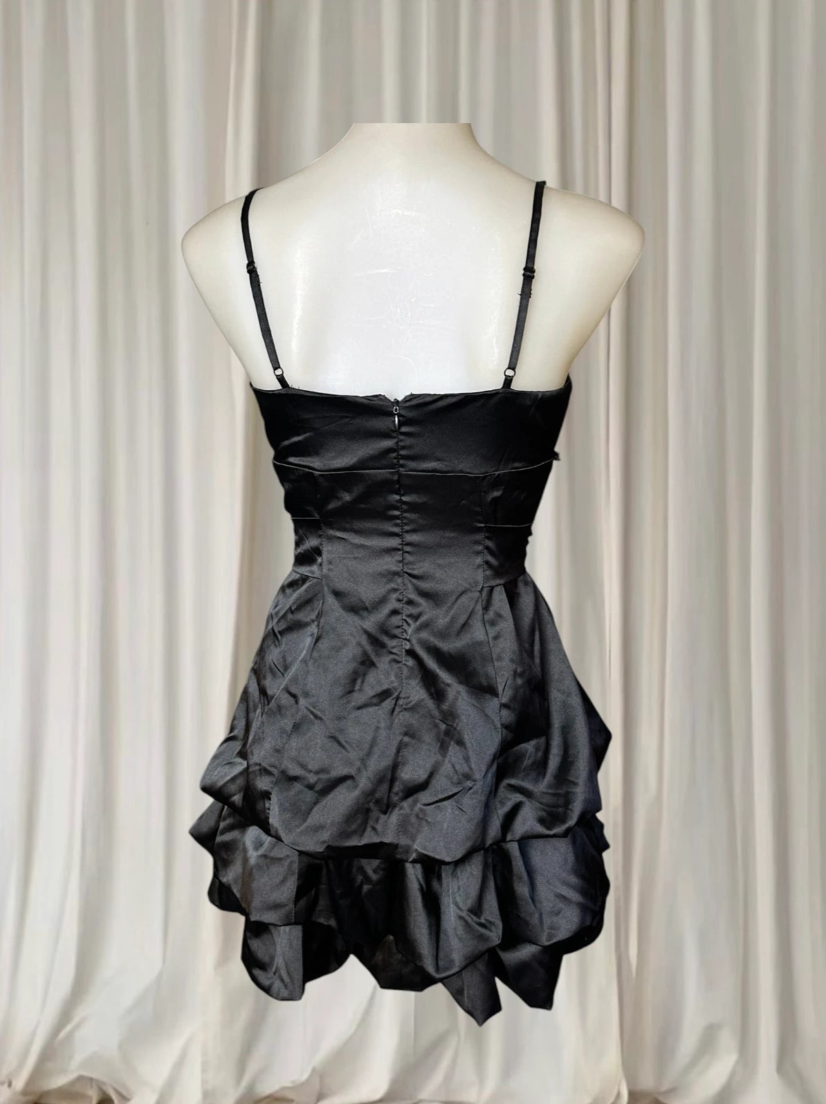 Satin Mini Dress - Pink Rouge Black Bubble Hem with Rhinestone Detail 8AU - Image 5