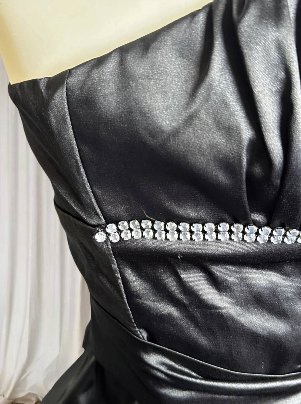 Satin Mini Dress - Pink Rouge Black Bubble Hem with Rhinestone Detail 8AU - Image 7