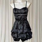 Satin Mini Dress - Pink Rouge Black Bubble Hem with Rhinestone Detail 8AU - Image 1