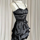 Satin Mini Dress - Pink Rouge Black Bubble Hem with Rhinestone Detail 8AU - Image 3