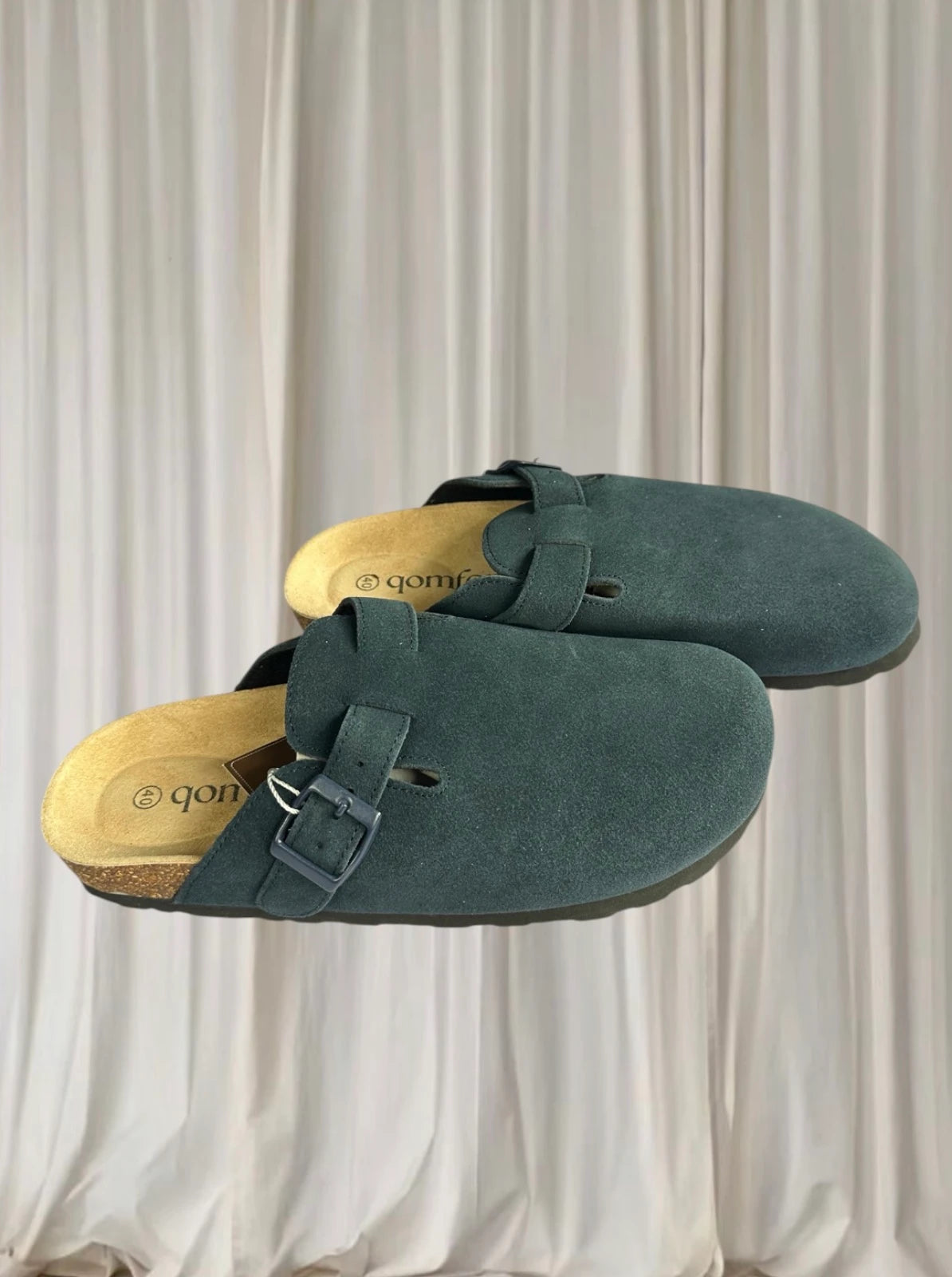 Qomfort Suede Clog Slippers - Leather Blue Buckle Footbed Sandals 40 BNWT - Image 1