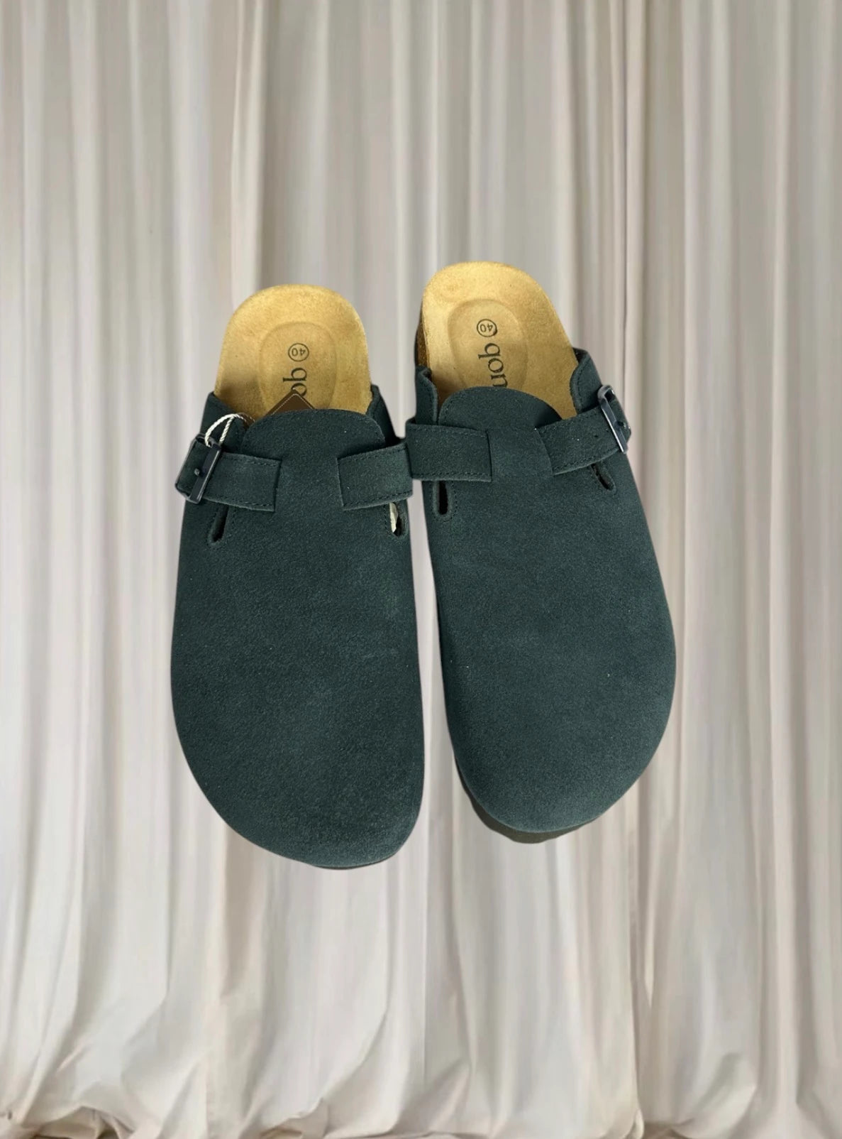 Qomfort Suede Clog Slippers - Leather Blue Buckle Footbed Sandals 40 BNWT - Image 3