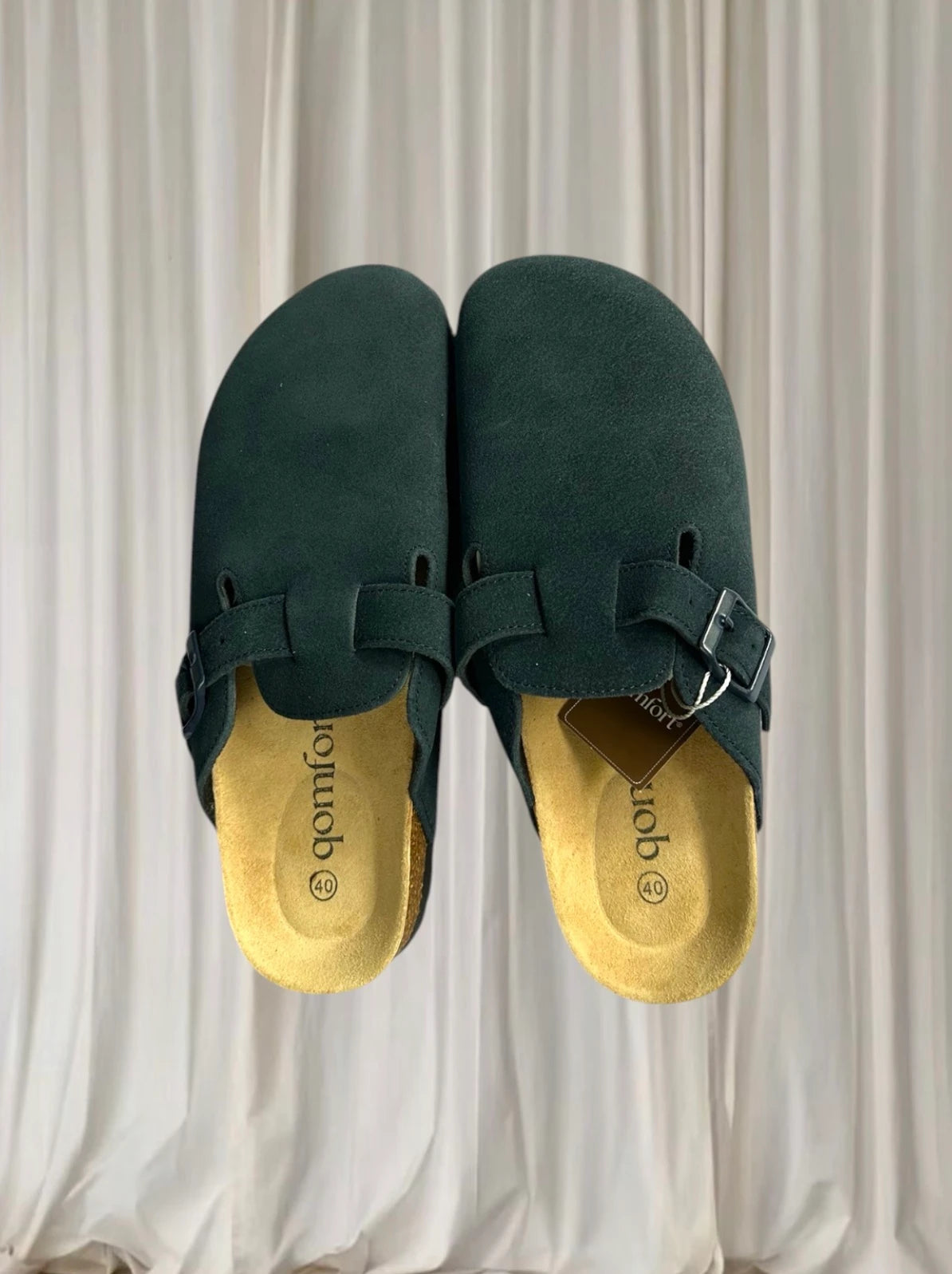 Qomfort Suede Clog Slippers - Leather Blue Buckle Footbed Sandals 40 BNWT - Image 2