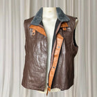 Vintage Style Faux Leather Vest - Brown Sleeveless Jacket with Faux Fur Collar L - Image 1